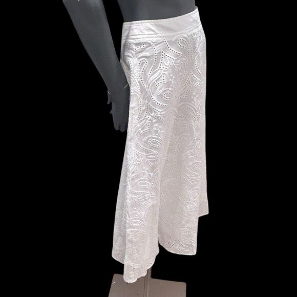 J. Mclaughlin Womens Cotton Eyelet Long A-Line Skirt White Size 8 Lined - Picture 5 of 13